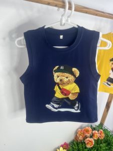 Áo in chú gấu  - chất vải cotton tàu  --dành cho bé từ 16-42 kg
