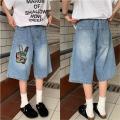 Over Knee Denim Short for Men Baggy Jeans Straight Denim Long Jorts for Men and Women Dancer Pants Shorts Baggy. 
