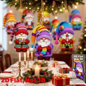 FLYING 16 Pieces Set 2D Design Christmas Hanging Ornaments Santa Claus Hanging Holiday Pendant Decoration  Wooden Christmas Tree Decorations Christmas Tree
