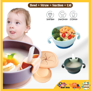 YOYOY Baby Snack Bowl with Suction Straw Lid Set Soup Feeding Multifunctional Bowl Secovos Mangkuk Bayi yoyoy house