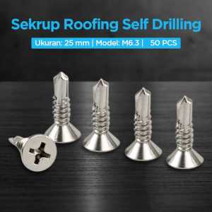 Sekrup Self Drilling GYPSUN M6.3 25mm Tahan Karat 50PCS untuk Atap Baja Ringan