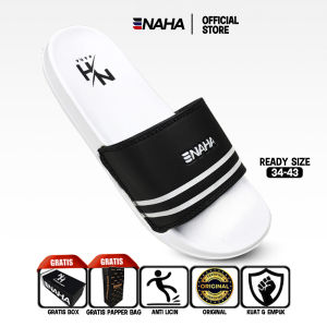 NAHA - Sandal Slop Pria Wanita Karet Strip Hitam Distro Size 34-43