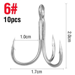 Seawave 10Pcs Treble Hooks 2# 4# 6# 8# 10# Silver Fishing Tackle with barbed anchor fishing accessories