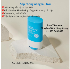 Sáp chống nắng vật lý lâu trôi giúp bảo vệ tối đa với SPF50+ PA++++ không bết dính dưỡng trắng và cải thiện nếp nhăn da - Atomy Sun Stick - 애터미 선스틱 - Атоми Солнцезащитный Стик
