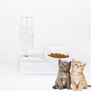 ถ้วยข้าวน้องแมว มาพร้อมที่ให้น้ำอัตโนมัต 2 in 1 ชามทรงหน้าน้องแมวสีทึบ สวยงาม Cat bowl