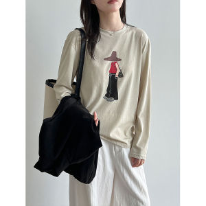 2026 Fall New Women Printed Simple Versatile Crew Neck Long Sleeve T-shirt Casual Basic Top