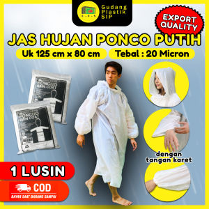 Jas Hujan Plastik Ponco Warna PUTIH Export Quality / Tebal & Murah