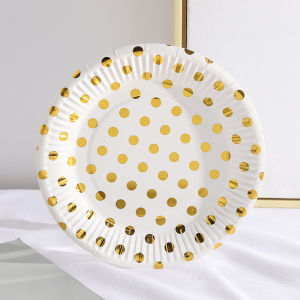 SG 10PCS Gold Silver Dot Disposable Paper Cups and Plates Set for Birthday Party