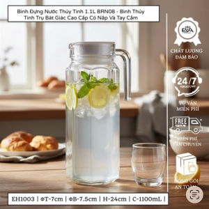 Bình Thủy Tinh Đựng Nước 1 Lít Thiết Kế Thân Trụ Đa Giác Sang Trọng Có Quai Cầm - BRN22