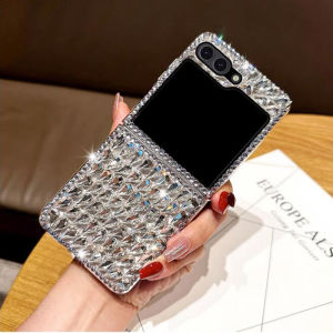 For ZFlip5 Glitter Diamond Cases For Samsung Galaxy Z Flip 5 Z Flip4 Z Flip3 Cute Bling Bear Mirror Makeup Rhinestone Hard Cover