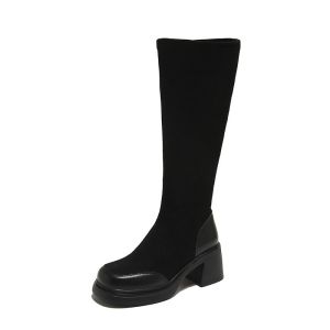 Size 35-40 Versatile Thick Soled Long Tube Boots for Women British Style Casual Elastic Socks Boots
