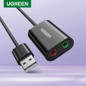 UGREEN USB Audio Adapter External Stereo Sound Card With 3.5mm Headphone And Microphone Jack For Windows Mac Linux PC Laptops Desktops PS4 Pro (Black) (MY)