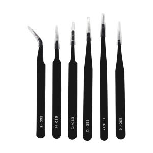 Anti-static ESD Precision Tweezer Stainless Steel Curved Straight Black Tweezers Maintenance Tools DIY Picking Tool