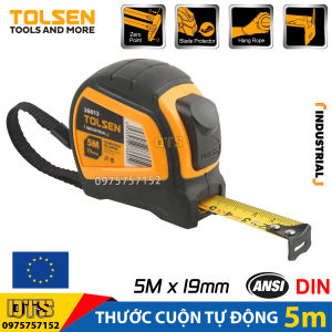 Thước cuộn tự động 5m TOLSEN thước kéo thép nền vàng công nghiệp vỏ nhựa ABS chống va đập phủ TPR cầm thoải mái thước đo có độ chính xác cao MID lớp 2 - Tiêu chuẩn xuất khẩu châu Âu thước rút thước cuộn thép thước dây