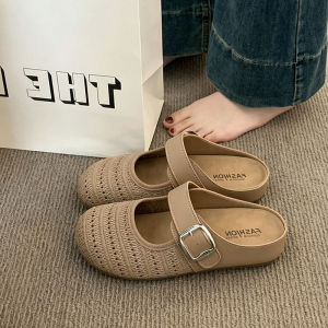 Free Shipping Thick-Soled Height-Increasing Retro 2026 Summer New Style Slip-On Casual Hollow-Out Closed-Toe Half-Slipper Sandals