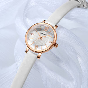 SUNLIFEX Jam Tangan Wanita Original Anti Air Round Dial Tali Kulit Kuarsa Jam Tangan Cewek COD