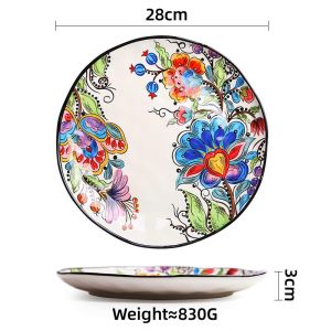 OMK American Style Hand-painted Underglaze Ceramic Dinnerware Set Dinner Plate Deep Dish Salad Bowl Mug Coffee Cup Storage Jar Utensil Holder Home Tableware Natalia Series