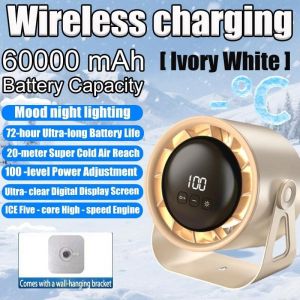 60000mAh Rechargeable Cooling Fan100‑Speed Portable Desk & Wall Mount Fan