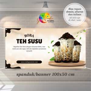 Cetak Spanduk Banner Cokelat Modern Promosi Minuman Boba