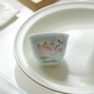 墨己玉泥白瓷手绘玉兰花薄胎品茗杯小号功夫茶具家用茶杯单杯杯子