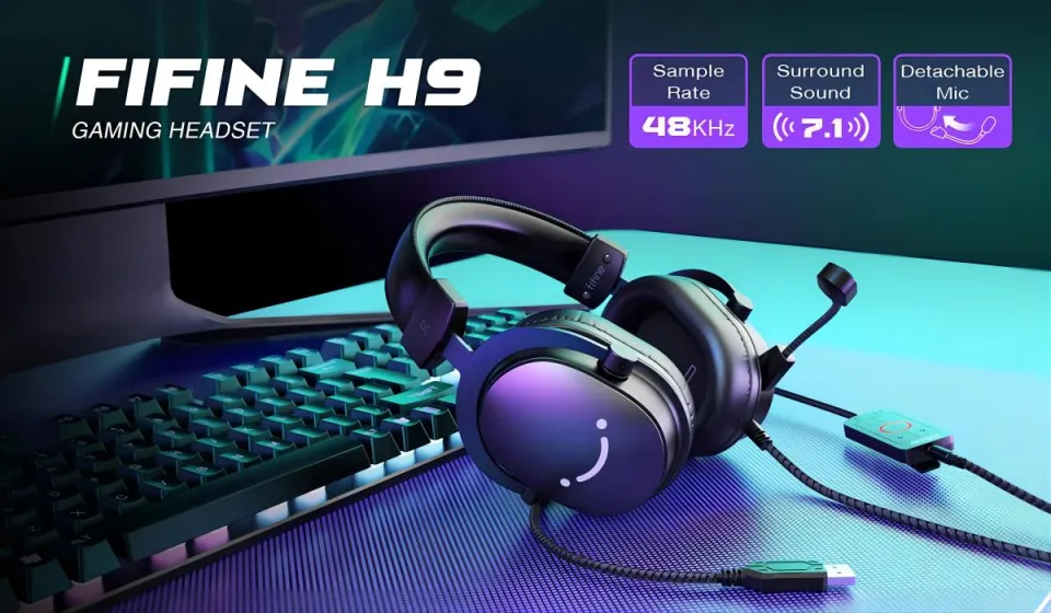 FIFINE AmpliGame H9 Gaming Headset for PC USB Headset with