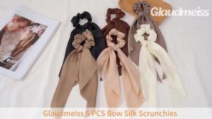 6 chiếc dây buộc tóc lụa hình nơ dây buộc tóc có nơ khăn buộc tóc. Dây buộc tóc kiểu nơ thắt nút dành cho nữ dây chun buộc tóc bằng vải lụa dài màu nâu.