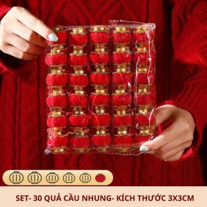Set 25 Quả cầu nhung lồng đèn trang trí tết dây buộc treo ngày cưới lễ hội trang trí cây mai đào