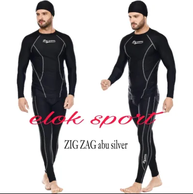Setelan Baju Renang Pria Spandeks Lycra Motif Zig Zag Warna Abu/Abu Silver/Biru/Merah