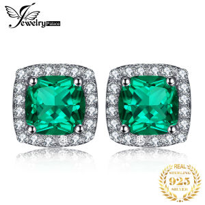 JewelryPalace Created Nano Emerald Stud Earrings 925 Sterling Silver Earrings for Women Gemstones Korean Earings Fashion Jewelry