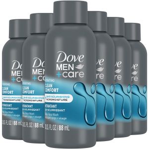 Dove Men+ Care Body + Face Wash Clean Comfort 6-Pack – Hydrating Shower Gel Formula for thy Smooth Skin 3 Oz Ea