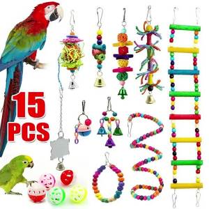 [DANDELION]Combination Parrot Bird Toys Accessories Articles Parrot BiteBird Toy For Parrot Training Bird Toy Swing Ball Bell Standing