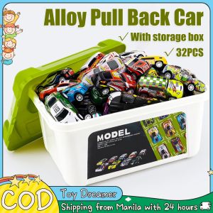Alloy Small Car Toys for Kids 32PCS Pull Back Car with Storage Box Mini Car Model Toy Vehicle Playsets Inertia Drive Car