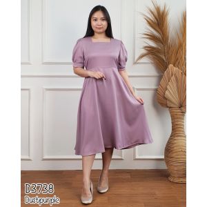 Mihar store / COD 3738 - Dress wanita midi casual polos crepe / Midi dress cewek lengan pendek balon korean style terbaru kekinian