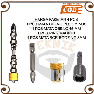 Paket 4 Pcs Mata Kepala Bor Plus Minus Mahnet Roofing Baut Magnet Sekrup Mur Gipsum Angin