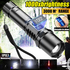 Lampu Suluh Tropicana 360 Super Terang Super Bright Flashlight Zoomable with Power Display USB Rechargeable Lampu Suluh LED Torch Light Super Bright Camping Light Tactical Torch Light With 1865 Battery