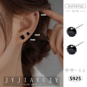 JYJIAYUJY 100% Sterling Silver S925 Earrings Stud Earrings Black zircons Jewelry Gift