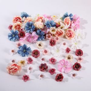 LUXURYLYN 50Pcs DIY Faux Flower Heads Multicolor Silk Artificial Flowers Heads  Fake Peony Daisy Rose Flowers Home Decoration
