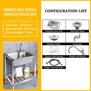 304 Stainless Steel Kitchen Sink With Stand and Faucet Vertical Sink Wash Basin Wash Basin Wash Vegetable Basin Kitchen Organizer Space Saver