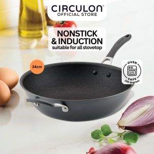 Circulon ScratchDefense A1 Series Nonstick Induction Cookware Stirfry Pan with Helper Handle - 34cm