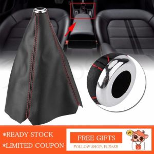 Universal Bright Black PU Leather Gear Shift Knob Cover with Red Stitch Shift Boot Gaiter for Manual Transmission Cars