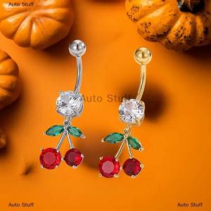 [COD] Auto Stuff แฟชั่นแหวนเพทายติดสะดือผลไม้ประดับคริสตัลเชอร์รี่เป็นประกายสำหรับผู้หญิงสาวเซ็กซี่แหวนท้องเครื่องประดับชายหาดของขวัญ