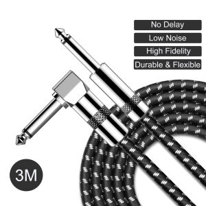 Kabel gitar 10ft (3m)/20ft(6M) kabel instrumen elektrik jalinan kabel Bass Audio Cord untuk gitar elektrik Bass papan kekunci Amplifier Pro Audio