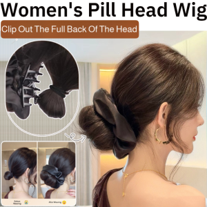 Womens Pill Head Wig Simulation Hair Low Tie Wig Bun Lazy Wind Hair Band Scrunchie Clip Wig Ring Lazy Fluffy Pill Head Wig
