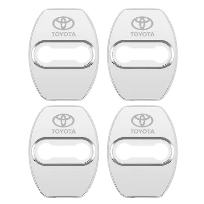 4pcs/set Car Door Lock Protective Cover for Toyota Vios Innova Fortuner Corolla Avanza Hilux Hiace Rav4 Revo Rush Camry Yaris Tamaraw Cruiser Door Lock Catch Cover Buckle Stopper Arm Checker Protector Guard Decoration Case Cap Anti Rust