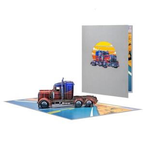 Delicate 3D Popup Depicting a Classical American Truck Detailed 3D Paper Greeting Feature a Classical Truck