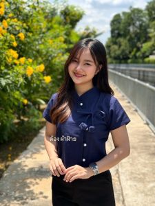 เสื้อคอจีนป้าย มัดโบว์ ผ้าชินมัย