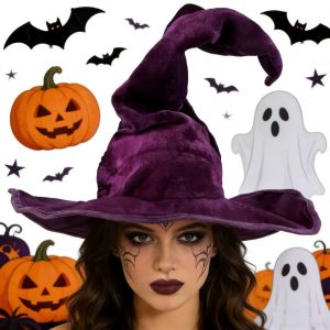 TANFU Gothic Witch Hat Tall Pointed Cone Top Large Wide Brim Cosplay Witch Cap Breathable Without Collapsing Halloween Wizard Hat Women