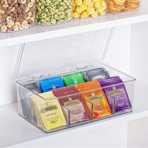 hananre Tea Bag Storage Box Office Multifunctional Storage Box with Lid Acrylic Organizer Coffee Bag Compartment Box