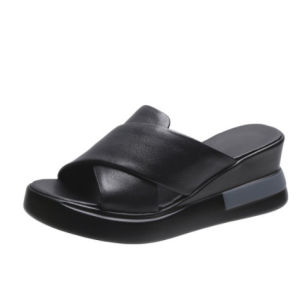 [Free Shipping] Fish-Mouth Sandals New Summer Style Korean Casual Design Open-Back Single-Strap Thick-Soled Wedge-Heeled High-Heeled Sandals For Women