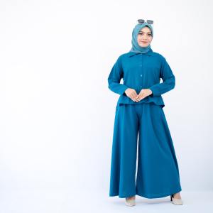 Moderngirlss- Setelan Pololinen premium setcel atasan + celana kulot one set wanita muslim jumbo Full kancing busui friendly fit to XL